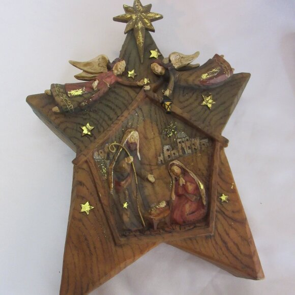 Vintage Roman Inc Nativity Scene Christmas Carved Star Baby Jesus Star Angels - Picture 2 of 11